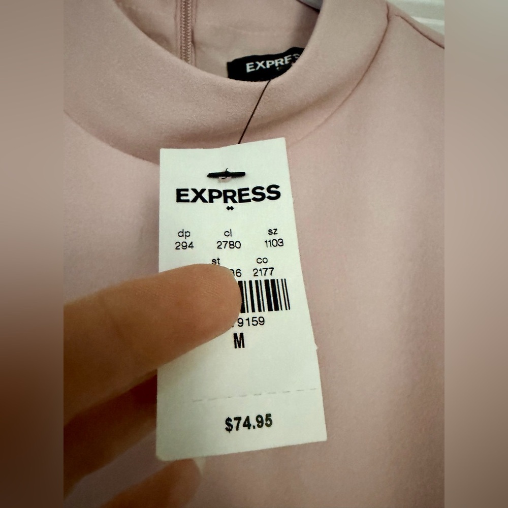 Express Dusty Blush Pink Belted Mock Neck Midi Dress NWT Medium (M) - Picture 4 of 10